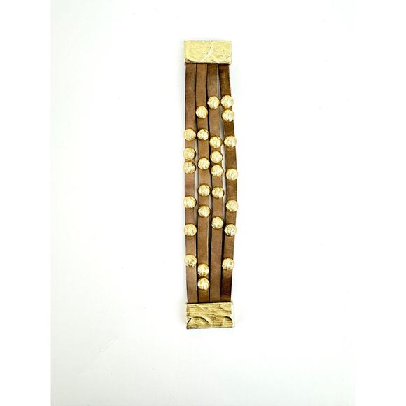 Suede Leather Golden Stud Thick Magnetic Bracelet - Picture 7 of 7